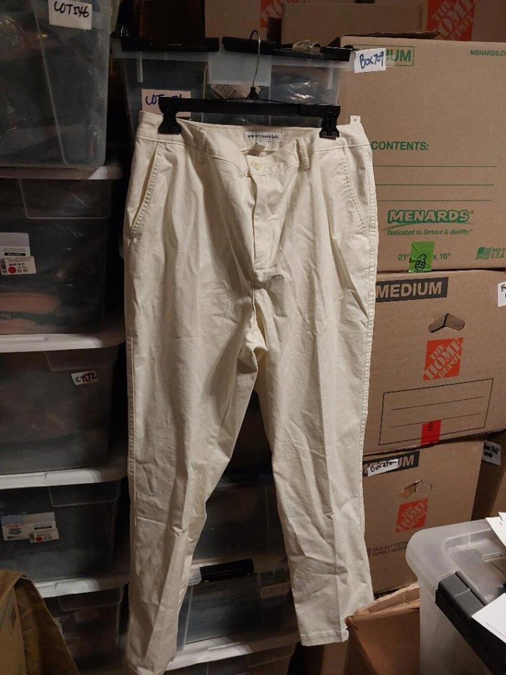 NEW TAG ! Amazon Essential WMN Twill Trousers 2 Pocket Front Button White Sz 12